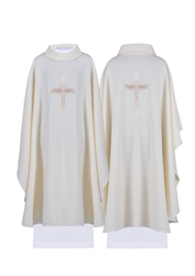 Ecru ornat haftowany z symbolem krzyża