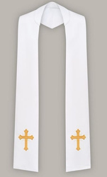 Stuła haftowana z krzyżem prostym - szeroka jednostronna (biała)