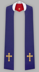 Stuła haftowana z krzyżem prostym - szeroka dwustronna (fioletowa i czerwona)