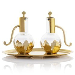 Ampułki na wino i wodę - taca - zestaw - mosiądz