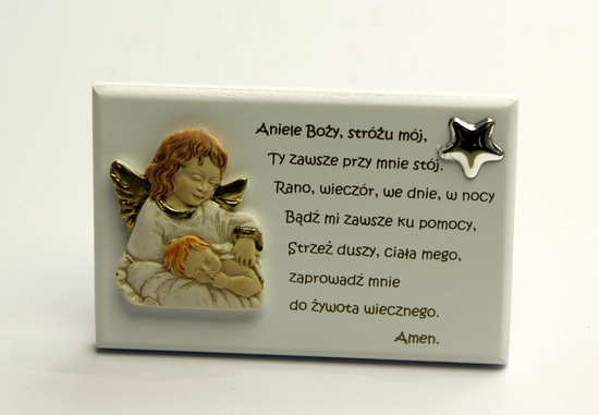 Marmurowa tabliczka z Aniołem Stróżem i modlitwą