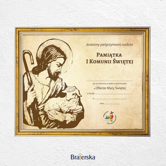 Pamiątka Pierwszej Komunii Świętej z personalizacją - ramka złota