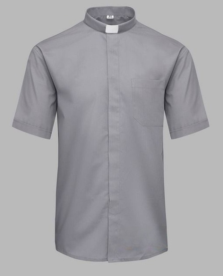 Koszula kapłańska z koloratką KRÓTKI RĘKAW - szara