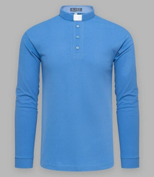 Koszulka polo kapłańska z długim rękawem - niebieska