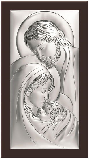 Obrazek z wizerunkiem Św. Rodziny, prostokątny na brązowym drewnie