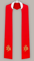 Stuła haftowana z IHS - szeroka jednostronna (czerwona)