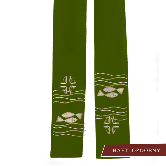 Zielona stuła kapłańska haftowana "Ryby"  