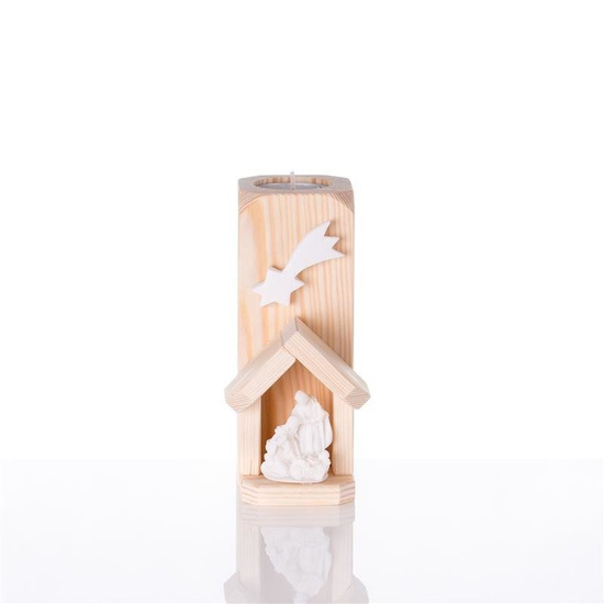 Świecznik - szopka bożonarodzeniowa - drewno - Święta Rodzina - Alabaster