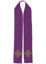 Fioletowa stuła haftowana "Krzyż Jerozolimski"