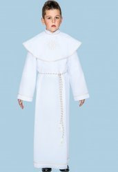 Alba komunijna chłopięca z kapturem - biało-złoty sznur
