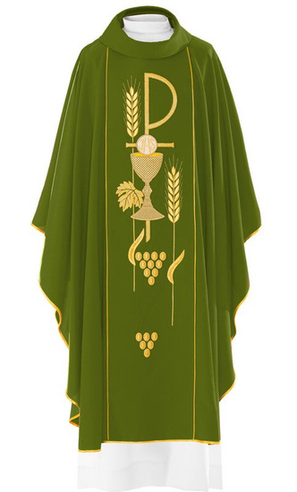 Zielony ornat haftowany Kielich z symbolem IHS 