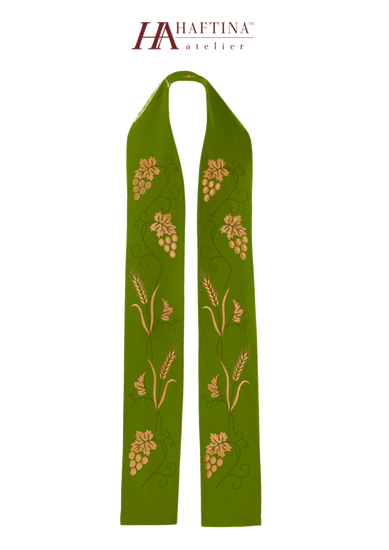 Zielona stuła haftowana "Winogrona i kłosy"