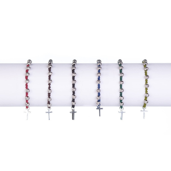 Bransoletka dziesiątek różańca - krzyżyk Metallo