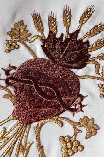 Stuła haftowana krzyż, IHS i serce Jezusa Chrystusa