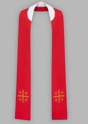 Stuła haftowana z krzyżem - wąska jednostronna (czerwona)