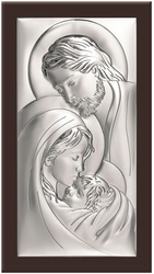 Obrazek z wizerunkiem Św. Rodziny, prostokątny na brązowym drewnie