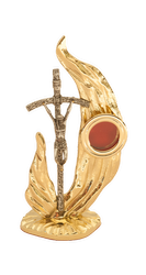 Relikwiarz z krzyżem papieskim z podwójnym płomieniem