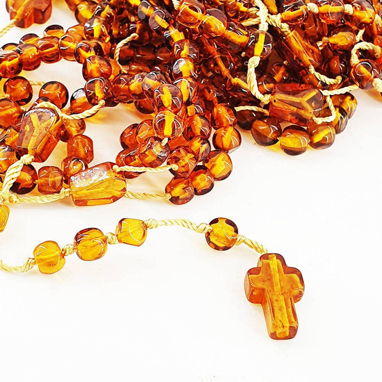 Różaniec z bursztynu na sznurku