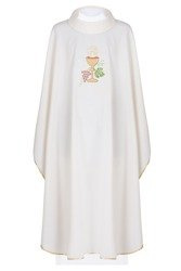 Ecru ornat haftowany z symbolem "Kielich i winogrona + IHS"