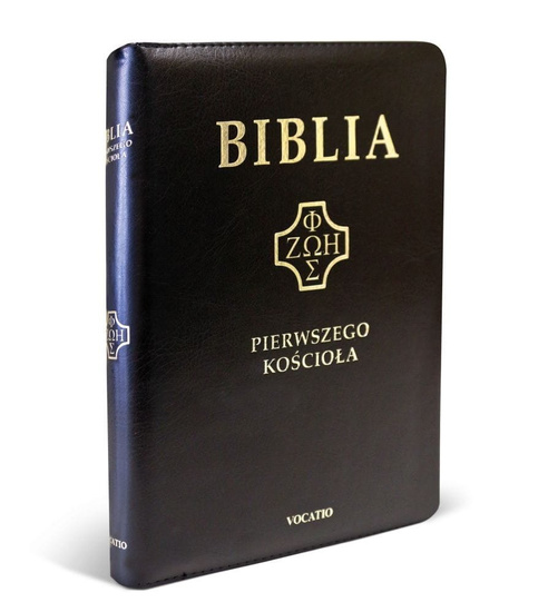 Biblia pierwszego Kościoła okładka PU z paginatorami i suwakiem - czarna ze złoceniami 