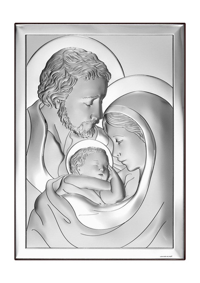 Srebrny obrazek z wizerunkiem Św. Rodziny, prostokątny