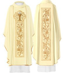 Ecru ornat haftowany z symbolem kielicha eucharystycznego