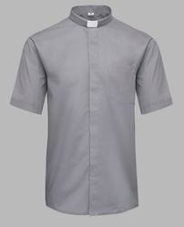 Koszula kapłańska z koloratką KRÓTKI RĘKAW - szara