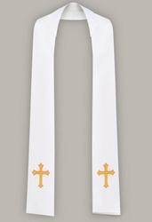 Stuła kapłańska haftowana wąska - krzyż prosty (biała)
