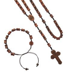 Zestaw - różaniec - bransoletka - drewno - sznurek - drewno mukula - Legno
