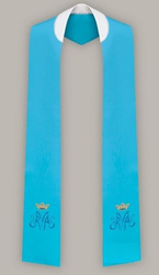 Stuła haftowana z motywem Maryjnym - szeroka jednostronna (niebieska)