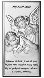 Srebrny obrazek Aniołek z latarenką z modlitwą, prostokątny