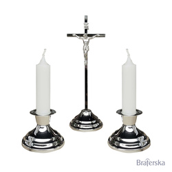 Komplet Kolędowy Srebrny Prosty Zestaw Krzyż Świeczniki Świece Pudełko
