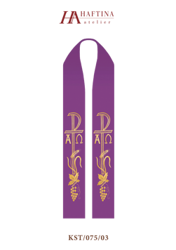 Fioletowa stuła kapłańska haftowana "Alfa i Omega"
