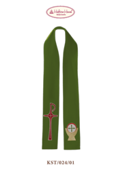 Zielona stuła kapłańska haftowana - "PAX i krzyż"
