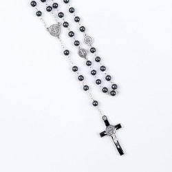 Różaniec - hematyt - 6 mm - św. Benedykt
