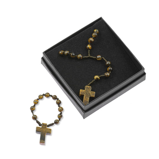 Zestaw - różaniec - dziesiątek różańca - Tygrysie Oko - kamień naturalny - zapinanie - Pietra