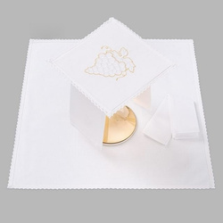 Bielizna kielichowa ołtarzowa wykończona koronką winogrona białe