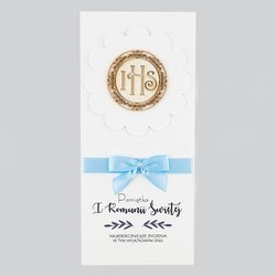 Kartka Pamiątka I Komunii Świętej - niebieski