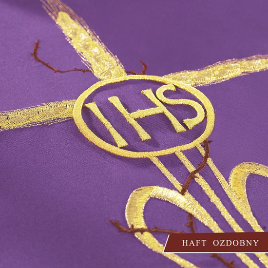 Fioletowy ornat haftowany "Krzyż z symbolem IHS" 
