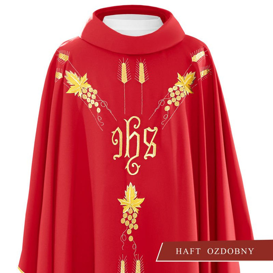 Ornat haftowany z symbolem IHS winogrona 
