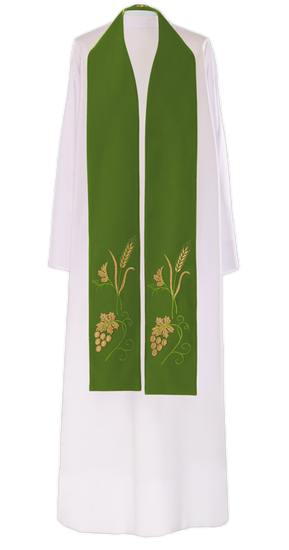 Zielona stuła haftowana "Winogrona i kłosy"  