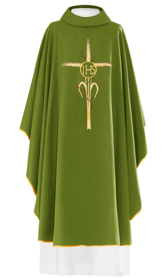 Zielony ornat haftowany "Krzyż z symbolem IHS" 