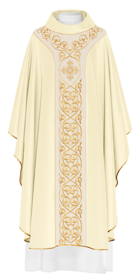 Ecru ornat liturgiczny zdobiony haftem na aksamicie 