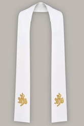 Stuła kapłańska haftowana wąska - IHS (biała)