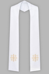 Stuła haftowana z krzyżem jerozolimskim - szeroka jednostronna (biała)