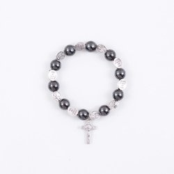 Bransoletka - dziesiątek różańca - hematyt - Jezus Miłosierny