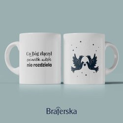 Kubek ceramiczny - Co Bóg złączył człowiek niech nie rozdziela (gołąbki)