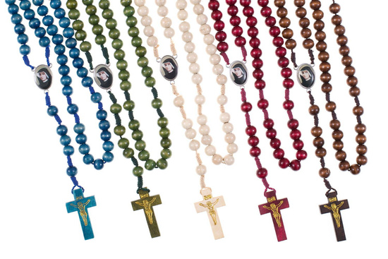 Różaniec drewniany na sznurku - Jezus Miłosierny - Św. Siostra Faustyna