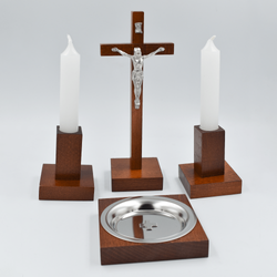 Zestaw Kolędowy drewniany krzyż prosty jasny brąz z miseczką