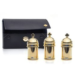 Pojemnik na oleje - vintage potrójny w etui skórzanym